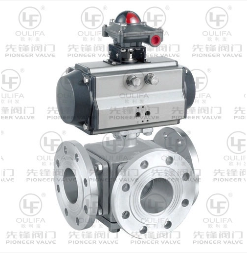 Valvola a sfera pneumatica flangiata a 3 vie con porta L o porta T
